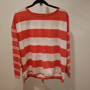 Chaps Active Women's Long Sleeve Pink & White Striped Top Size XL Crew Neck